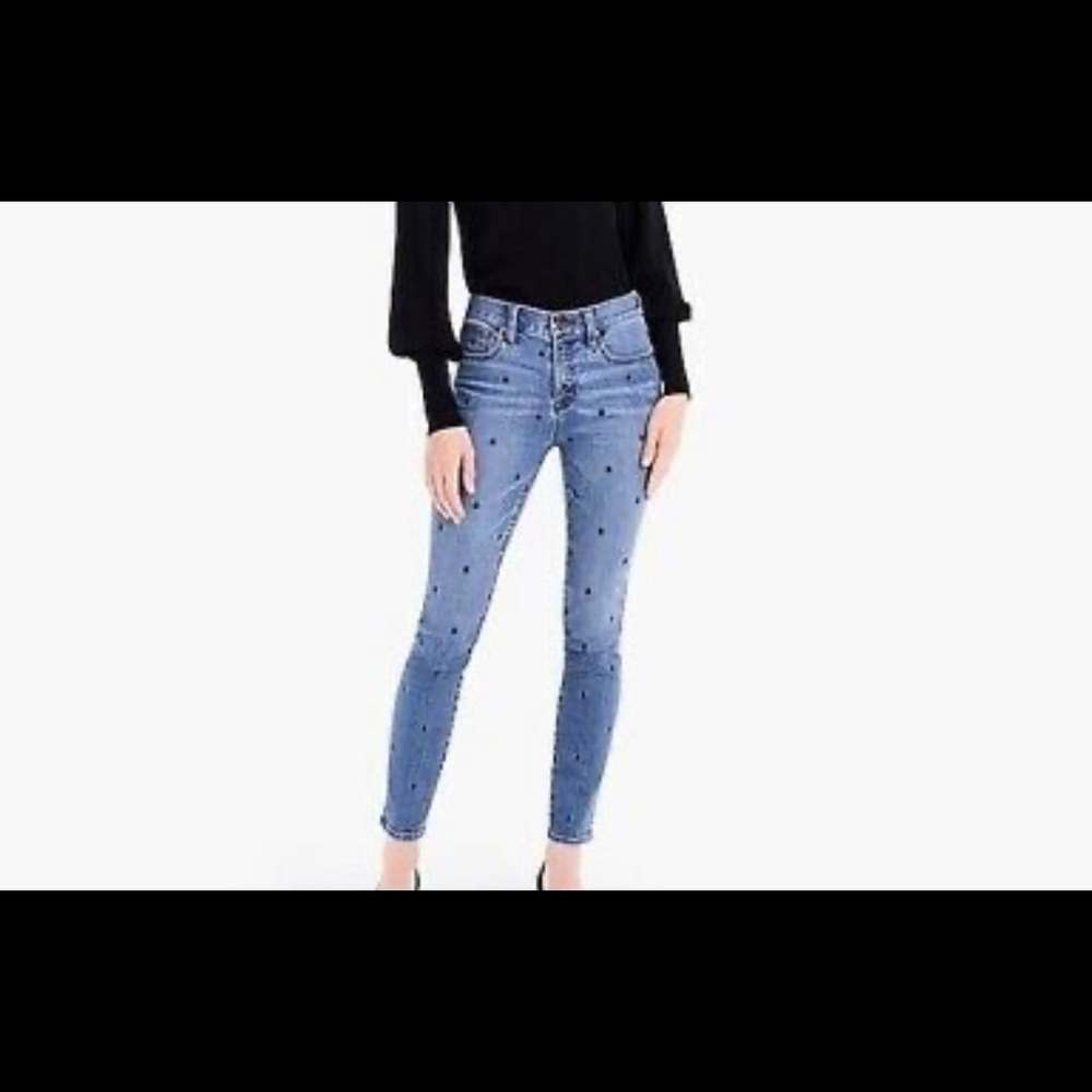 𝅺j crew polka dot 9" high-rise toothpick jeans 30